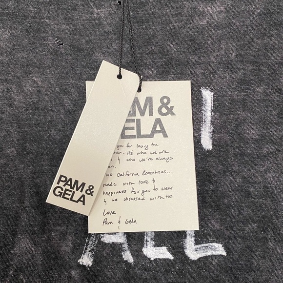 Pam & Gela Distressed Gray Graphic T Shirt Oversized Off Shoulder Tee Large NWT - Picture 7 of 14